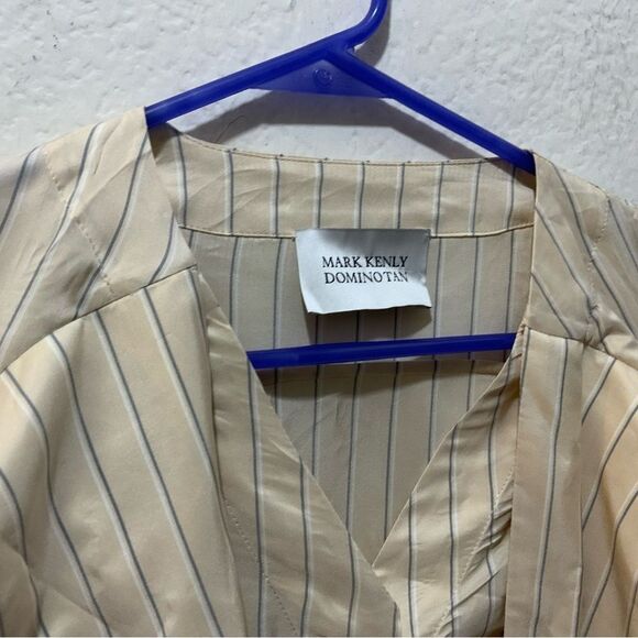Mark Kenly Domino 100% linen Tan Striped/Top, Size 40 - Picture 3 of 10
